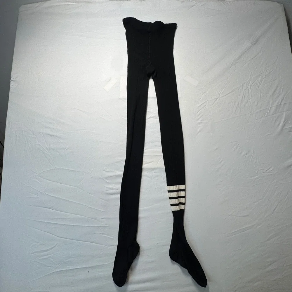 Thom Browne 4 Bar Ribbed Tights Black Thick Knit Stripe Tights Hosiery Womens